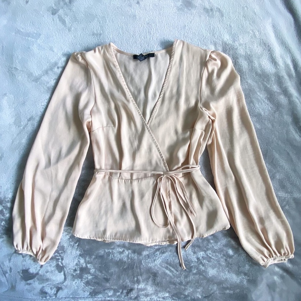 Forever 21 Silky Satin Wrap Blouse Top